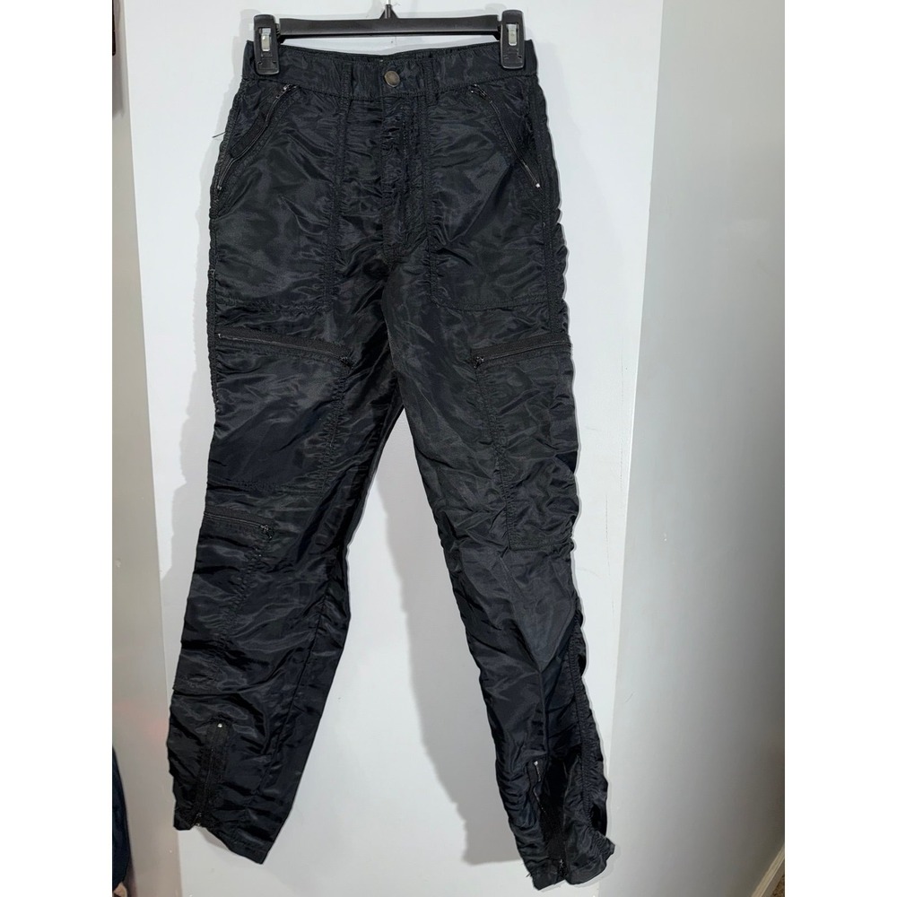 Bugle Boy‎ Co USA black countdown parachute pants zipper ankles waist 25-26